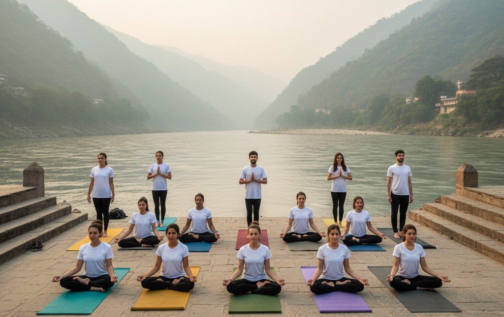 Yoga Students Practicing in Rishikesh during 200 Hour Teacher Training