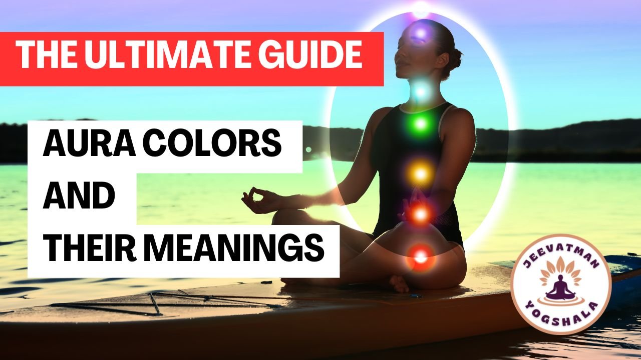 A person meditating with a vibrant, multi-colored aura, illustrating the different aura colors and their meaning.