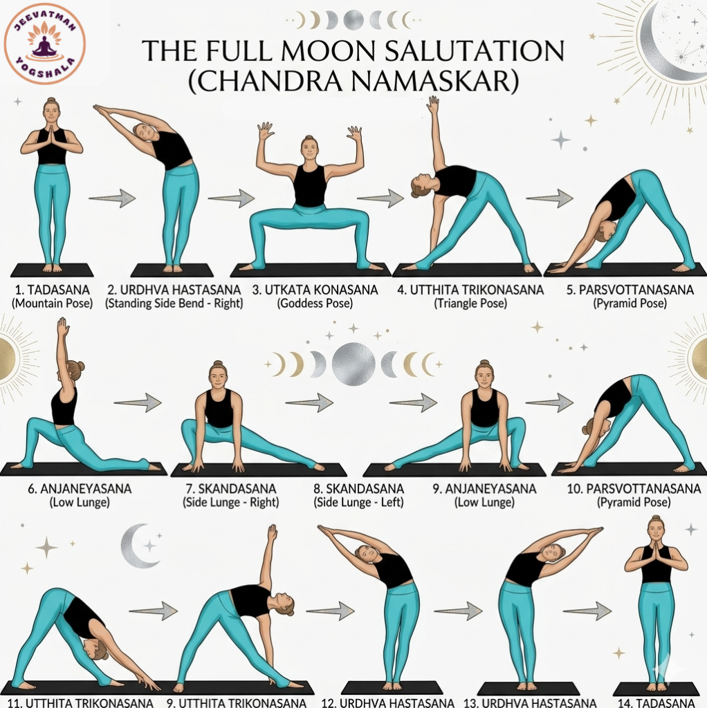 Chandra Namaskar: The Ancient Yogic ‘Coolant’ for Your Mind and Body 3 Chandra Namaskar Step-by-Step Sequence