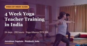 4 week yoga teacher training in India – students in a 200 hour YTT class in Rishikesh